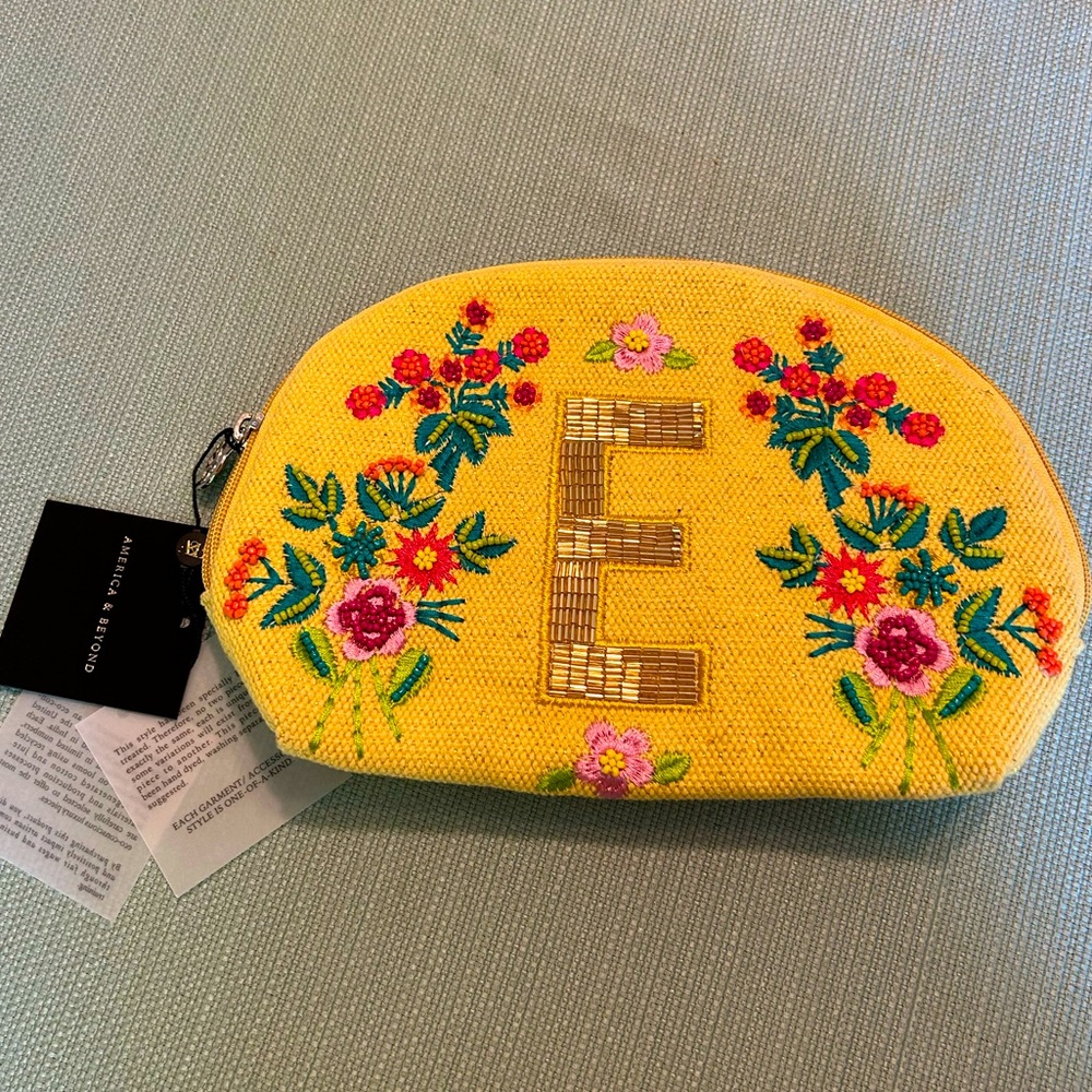 America & Beyond Embellished & Beaded Initial Pouch NWT